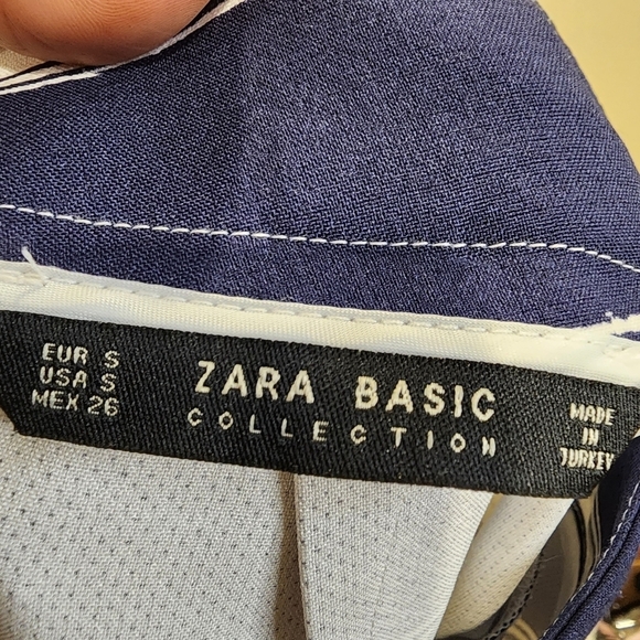 ZARA BASIC COLLECTION  stripes blue and white pencil midi Skirt size S - Picture 3 of 13